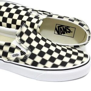 Vans Blur Check Black and White Checkered Slip-On Shoes 6.5